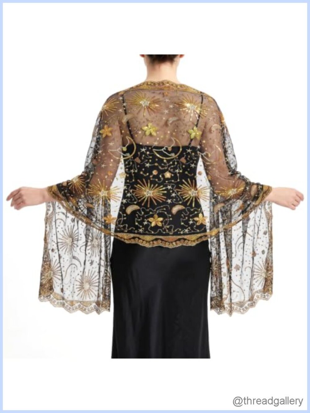 Sequin Stars Moons Shawl Sheer Mesh Wedding Wrap Evening Party Scarf